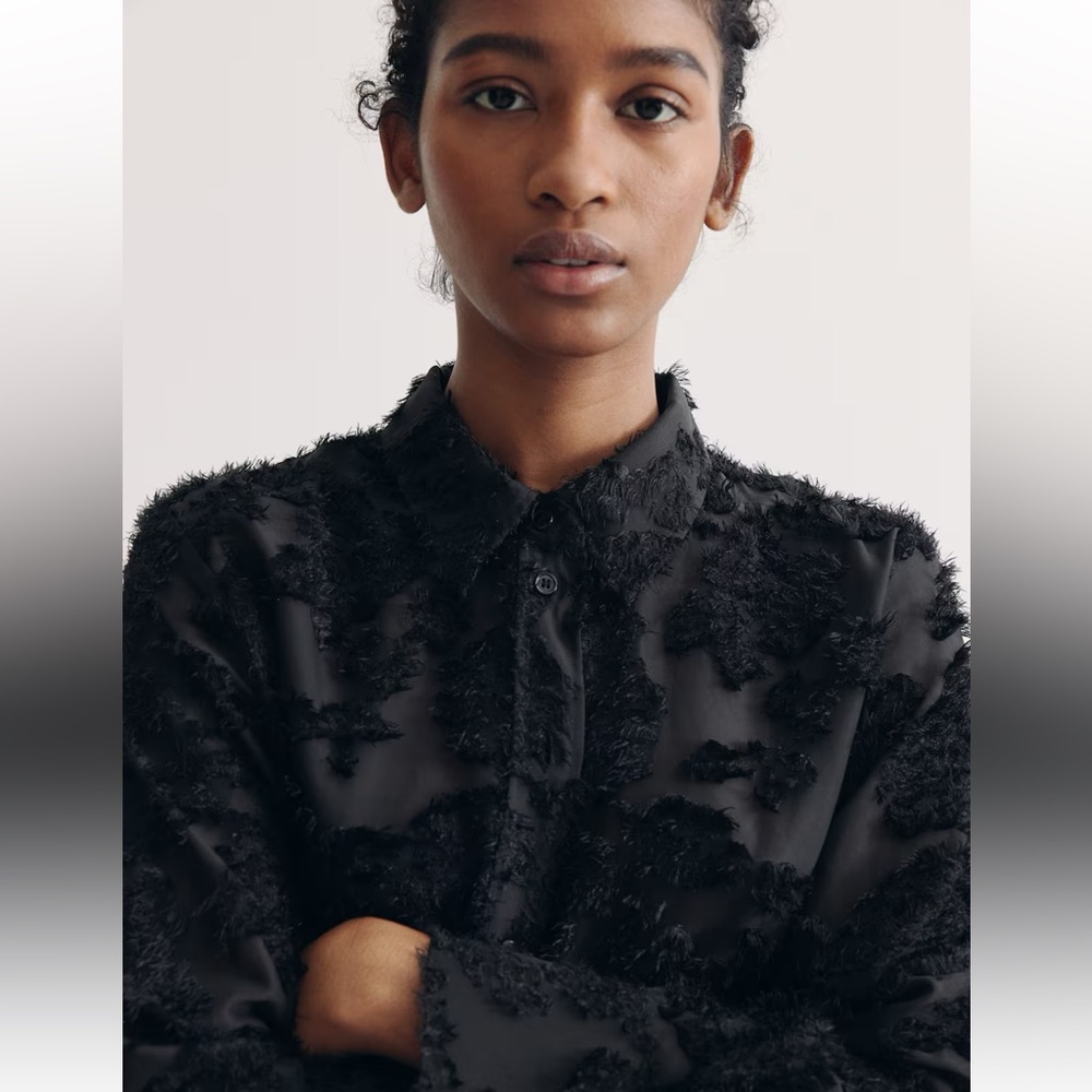 H&M Black Patterned Long Sleeve Top